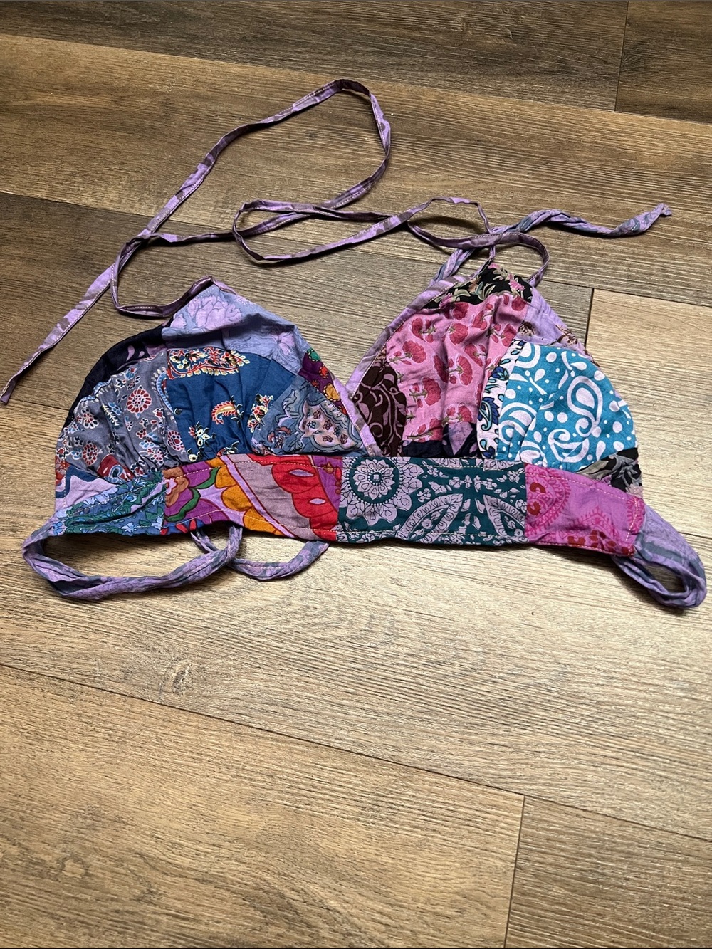 Patchwork Halter Bralette Top - Multicolor